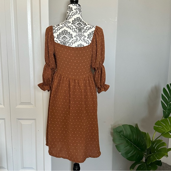 Rust Midi Puff Sleeve Dress - Picture 2 of 4